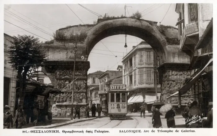 Framed Print : Tram passing beneath the 4th century Triumphal Arch of Galerius Framed Print : Tram passing beneath the 4th century Triumphal Arch of Galerius