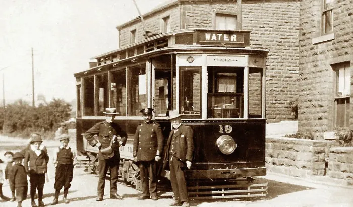 Framed Print : Tram terminus at Lumb near Water, early 1900s Framed Print : Tram terminus at Lumb near Water, early 1900s