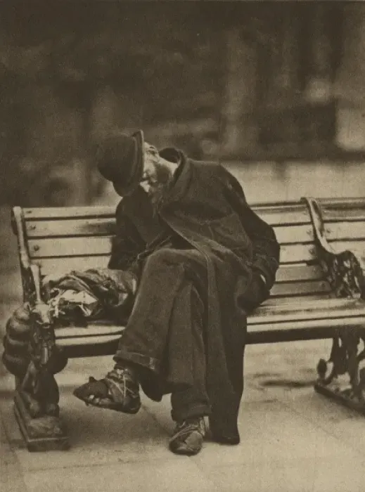 Framed Print : Tramp on Embankment in dressing gown Framed Print : Tramp on Embankment in dressing gown
