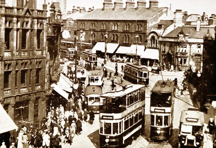 Framed Print : Trams and buses in Burnley in 1936