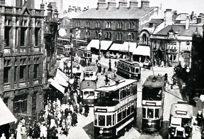 Framed Print : Trams and buses in Burnley in 1936 Framed Print : Trams and buses in Burnley in 1936