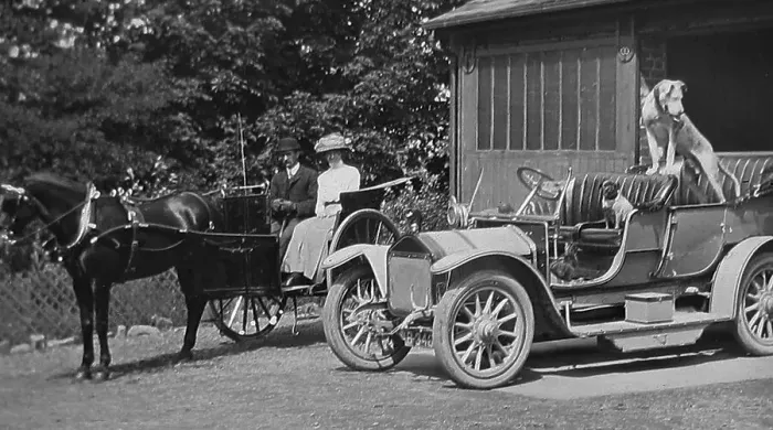 Framed Print : Transition form horse to car early 1900s Framed Print : Transition form horse to car early 1900s