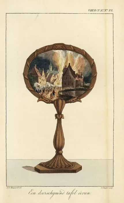 Framed Print : A translucent table screen decorated with a painting of a villag Framed Print : A translucent table screen decorated with a painting of a villag