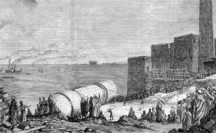 Framed Print : Transporting the obelisk: launch of Cleopatras needle, 1877 Framed Print : Transporting the obelisk: launch of Cleopatras needle, 1877