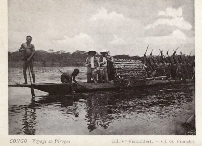 Framed Print : Travelling in a pirogue, Belgian Congo, Central Africa Framed Print : Travelling in a pirogue, Belgian Congo, Central Africa