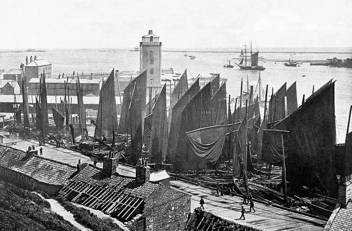 Framed Print : Trawler Fleet - North Shields Docks Victorian period Framed Print : Trawler Fleet - North Shields Docks Victorian period