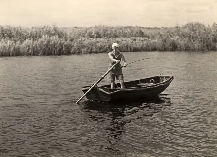 Framed Print : Trawling for pike, Norfolk Broads, 1930s Framed Print : Trawling for pike, Norfolk Broads, 1930s