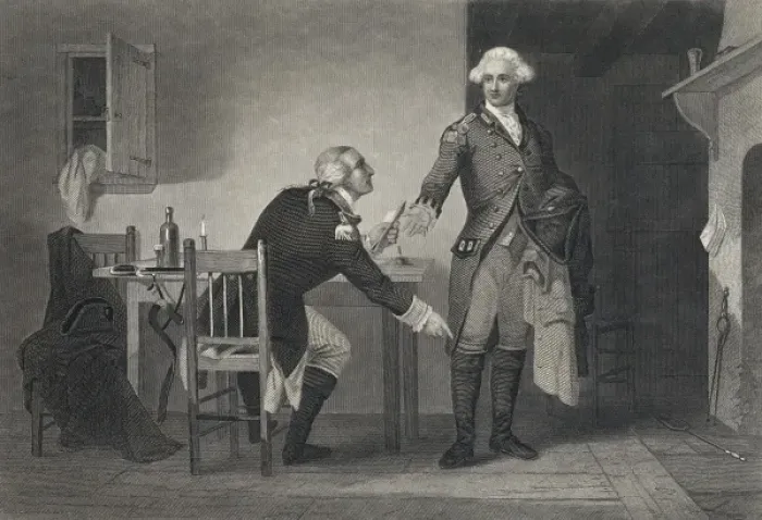 Framed Print : Treason of Arnold. Arnold persuades Andre to conceal the pap