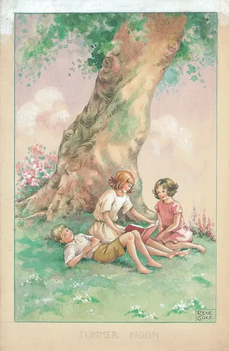Framed Print : Three by a tree with book by Rene Cloke Framed Print : Three by a tree with book by Rene Cloke