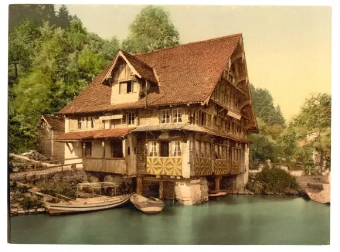 Framed Print : Treib, chalet on lake, Lake Lucerne, Switzerland Framed Print : Treib, chalet on lake, Lake Lucerne, Switzerland