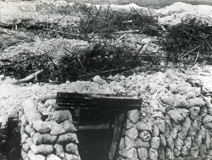 Framed Print : Trench entrance and sandbags, Northern France Framed Print : Trench entrance and sandbags, Northern France