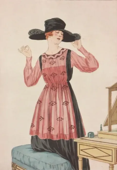 Framed Print : Tres chic. Autumn fashions featuring a pink and black dress, Framed Print : Tres chic. Autumn fashions featuring a pink and black dress,