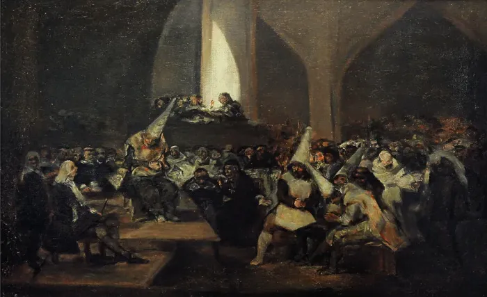 Framed Print : Trial of the Inquisition, circa 1819. Copy of Eugenio Lucas Framed Print : Trial of the Inquisition, circa 1819. Copy of Eugenio Lucas
