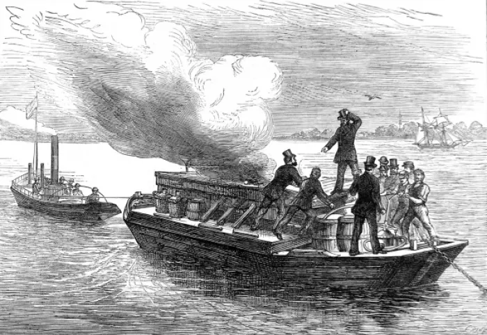 Framed Print : Trial of the Pyroleter Fire Extinguisher, River Thames, 18 Framed Print : Trial of the Pyroleter Fire Extinguisher, River Thames, 18