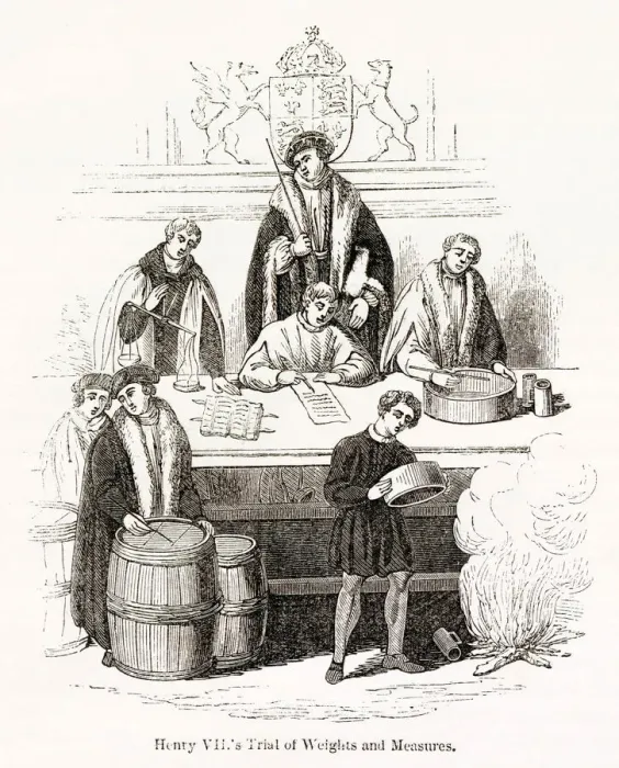 Framed Print : Trial of weights and measures at the exchequer, during the reign of King Henry Vii Framed Print : Trial of weights and measures at the exchequer, during the reign of King Henry Vii
