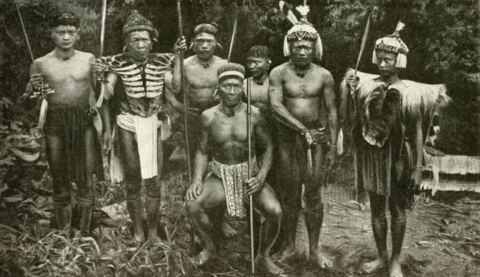 Framed Print : Tribal chief and his bodyguards, Borneo, SE Asia Framed Print : Tribal chief and his bodyguards, Borneo, SE Asia