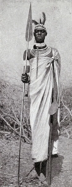 Tribesman with his spear, French Congo, Central Africa