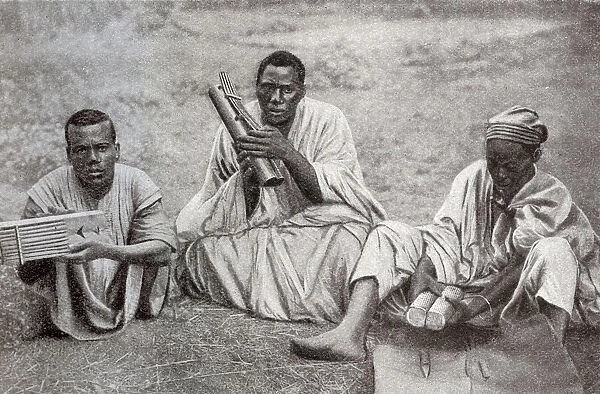 Tribesmen with instruments, Cameroon, Central West Africa