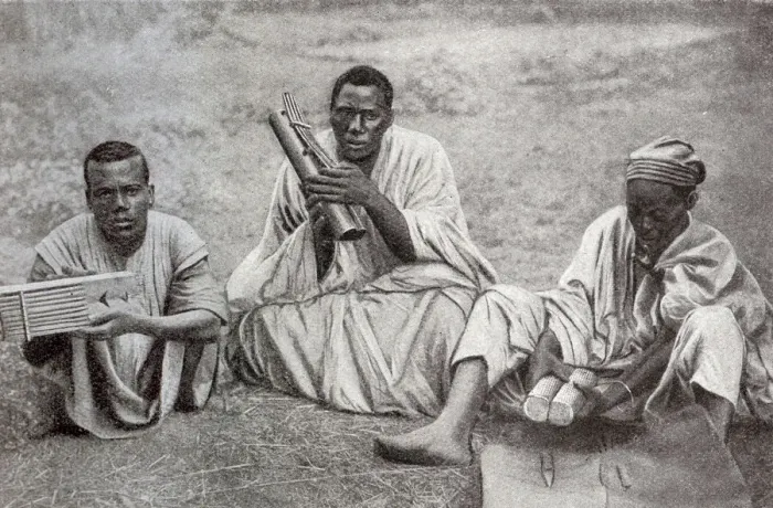 Framed Print : Tribesmen with instruments, Cameroon, Central West Africa Framed Print : Tribesmen with instruments, Cameroon, Central West Africa