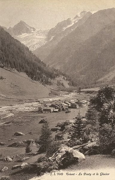 Trient Glacier and the village of Le Peuty