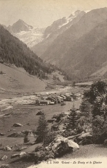 Framed Print : Trient Glacier and the village of Le Peuty