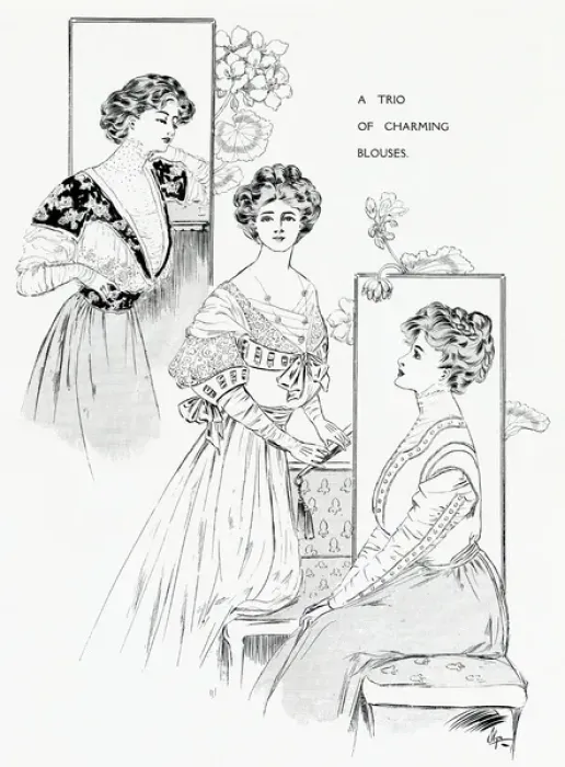 Framed Print : Trio of charming blouses 1907 Framed Print : Trio of charming blouses 1907