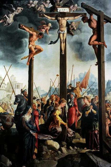Framed Print : Triptych of the Crucifixion, 1535, by Jan van Scorel (1495-1) Framed Print : Triptych of the Crucifixion, 1535, by Jan van Scorel (1495-1)