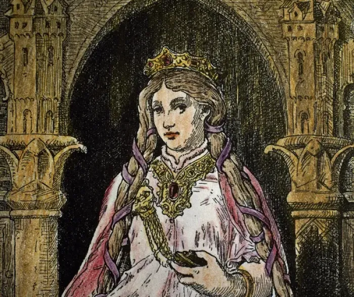 Framed Print : Tristan and Iseult. Princess Iseult. Engraving. Color, 1882 Framed Print : Tristan and Iseult. Princess Iseult. Engraving. Color, 1882