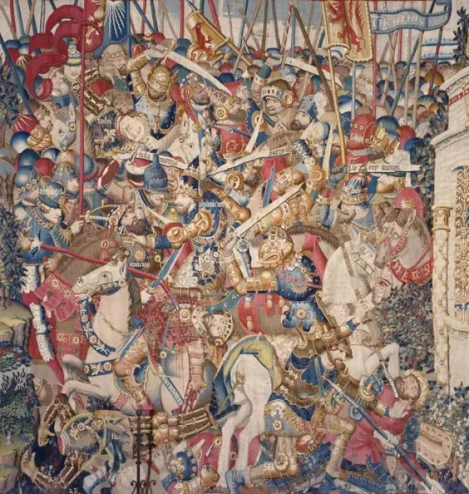 Framed Print : The Trojan War: Achilles Death. ca. 1470. Left Framed Print : The Trojan War: Achilles Death. ca. 1470. Left
