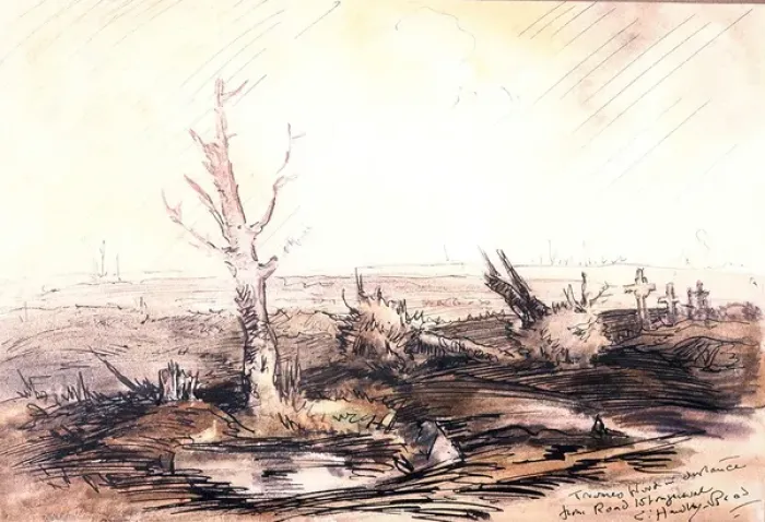 Framed Print : Trones Wood in distance from road to Longueval, WW1 Framed Print : Trones Wood in distance from road to Longueval, WW1