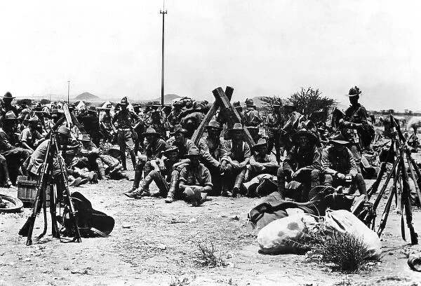 Troops halted during a march, South Africa, WW1