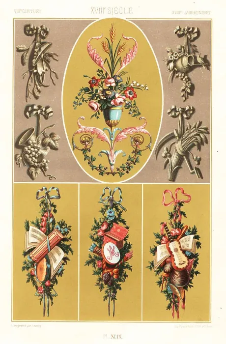 Framed Print : Trophies and bouquets, 18th century Framed Print : Trophies and bouquets, 18th century