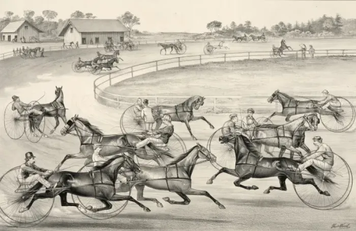 Framed Print : Trotters on the grand circuit: warming up Framed Print : Trotters on the grand circuit: warming up
