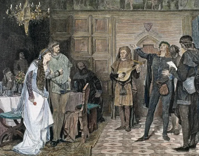 Framed Print : Troubadours singing and reciting a poem Framed Print : Troubadours singing and reciting a poem