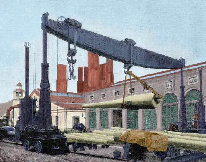 Framed Print : Trubia factory. Transporting the guns destined to battleship Framed Print : Trubia factory. Transporting the guns destined to battleship