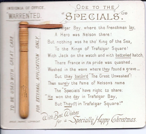 Truncheon with comic verse on a Christmas card