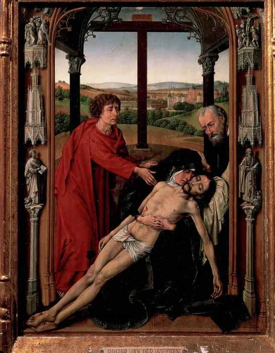 Framed Print : Tryptich of the Virgin. The Pieta. By Rogier van der Weyden