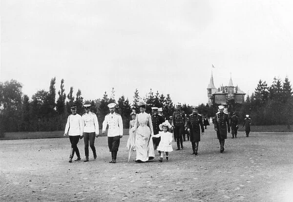 Tsar Nicholas II Walking With Large Entourage