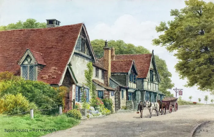 Framed Print : Tudor houses at Rottingdean, near Brighton, Sussex Framed Print : Tudor houses at Rottingdean, near Brighton, Sussex