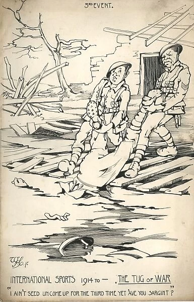 Tug of War Cartoon. 3rd Event - International Sports 1914- THE TUG OF WAR
