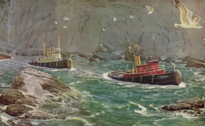 Framed Print : Tugboat Piloting Ship Date: 1954 Framed Print : Tugboat Piloting Ship Date: 1954