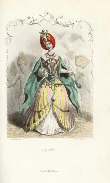 Tulip Flower Fairy in Turban and Leafy Dress Print, 1847. Art Prints,  Posters & Puzzles from Mary Evans