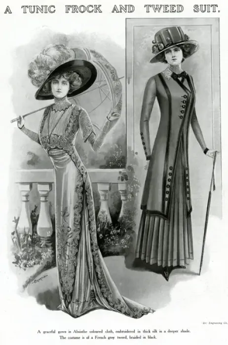 Framed Print : Tunic frock and tweed suit 1909