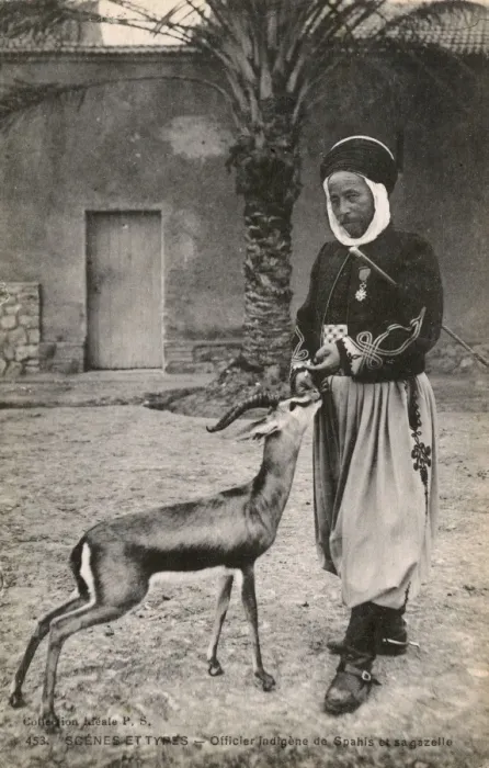 Framed Print : Tunisian Spahi Officer with his pet Gazelle Framed Print : Tunisian Spahi Officer with his pet Gazelle