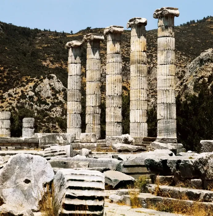 Framed Print : TURKEY. Priene. Temple of Athena (4th c. BC). Ionic columns. Hellenistic art. Architecture Framed Print : TURKEY. Priene. Temple of Athena (4th c. BC). Ionic columns. Hellenistic art. Architecture