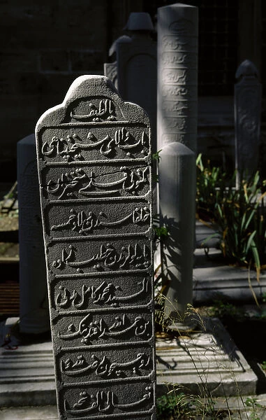 Turkey. Istanbul. Ottomans stone stelae inscricpiones. Cemet