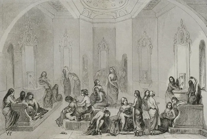Framed Print : Turkey. Turkish baths for women. Engraving, 19th century Framed Print : Turkey. Turkish baths for women. Engraving, 19th century