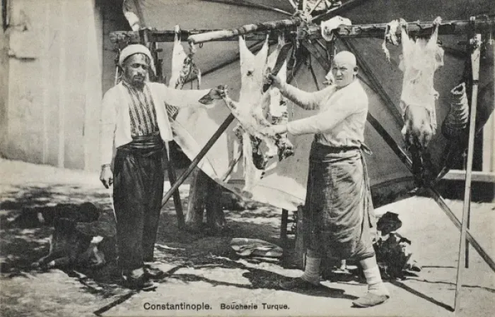 Framed Print : Turkish Butcher skinning a sheep Framed Print : Turkish Butcher skinning a sheep