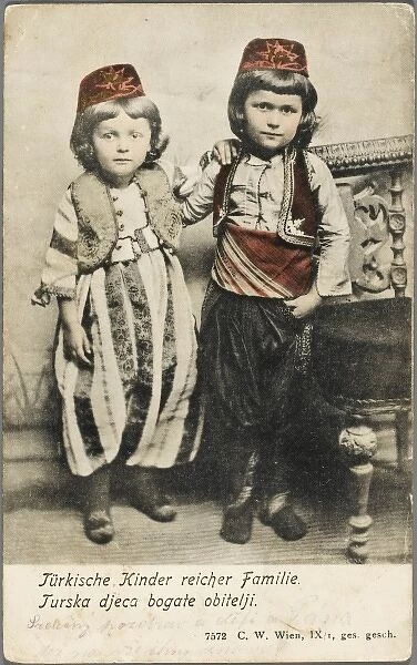 Two Turkish children in traditional costume