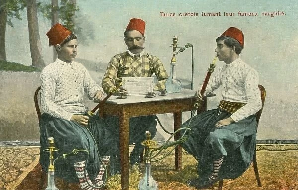 Turkish men on Crete smoking a Nargile pipe